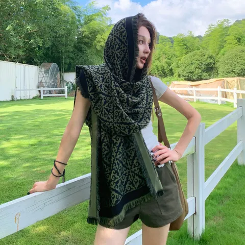 Ethno Geometrisches Totem Fransen Langer Schal Weich Warm Kaschmir Imitat Shawl Wrap Unisex Winter Quasten Schals