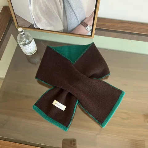 Vintage Farbblock 100% Wolle Kurzschal Für Damen Weich Verriegelte Kante Gestrickt Überkreuz Nackenwärmer Winter Warmer Halsschal