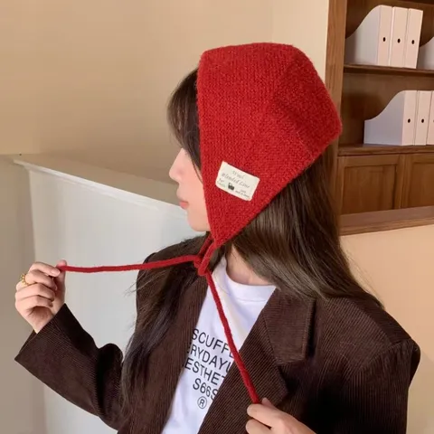 Koreanischer Stil Gestrickte Ohrenschützer Für Damen Winter Warme Wollmischung Earmuffs Süße Schnürung Einfarbige Patch Dekor Ohrenwärmer