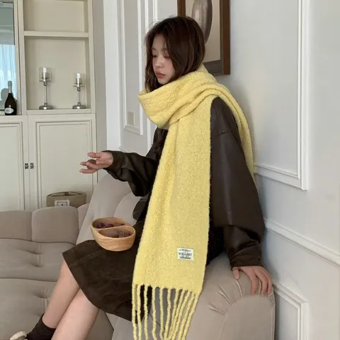 Womens Winter Warm Wool Blend Scarf Tassel Long Shawl Soft Cozy Classic Casual Neck Wrap Fashion Winter Accessories