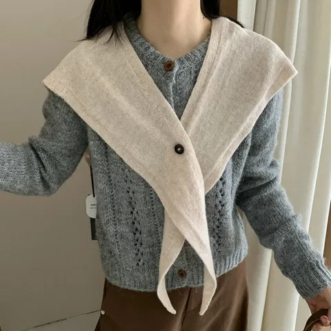 Korean Style Pure Wool Cross Pointed Shawl Women Winter Warm Outer Wear Fashion Solid Color Scarf Cape