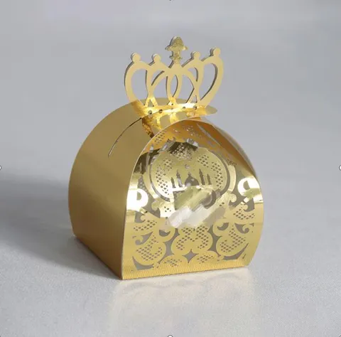 Goldene Krone Geschenkschachtel Hohl Lasergeschnitten Papier Süßigkeitenschachtel Für Geburtstag Hochzeit Eid Mubarak Ramadan Party