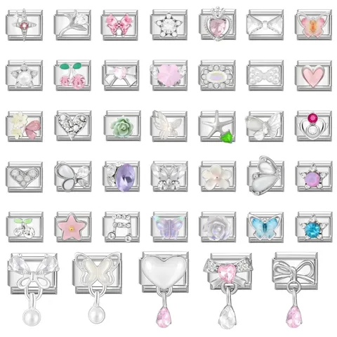 Ciondoli per Bracciale Modulare Italiano in Acciaio al Titanio Strass Perla Artificiale per Gioielli DIY Donna Accessori