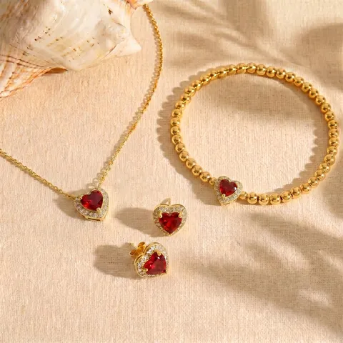 Set Gioielli Cuore Pietra Portafortuna per Donna Collana Orecchini Bracciale in Rame con Zirconia Regalo di Compleanno Gioielli