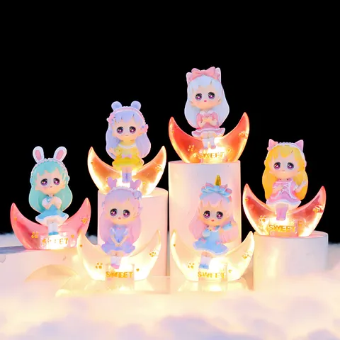 Chica Luna Luz Nocturna Estatua de Princesa de Resina Sintética Adorno de Escritorio Estatuilla Luminosa Para Dormitorio Decoración del Hogar Regalo