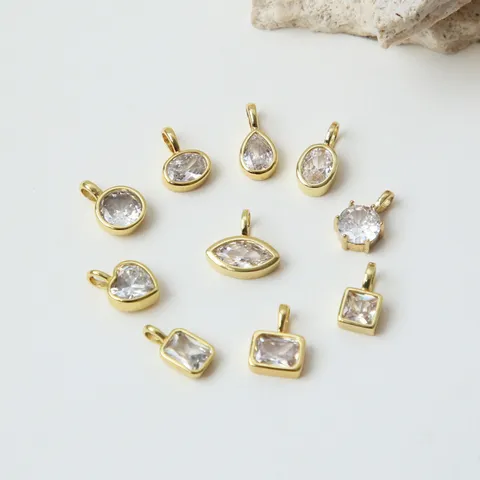 Colgante Geométrico Minimalista de Cobre y Circonia para Accesorios de Creación de Joyas DIY Pequeños Dijes Brillantes para Decoración de Collar Mujer