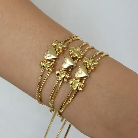 Westlicher Stil Vergoldetes Poliertes Junge Und Mädchen Herz Anhänger Verstellbares Boxkette Armband Für Damen Valentinstag Muttertag Schmuck Geschenk