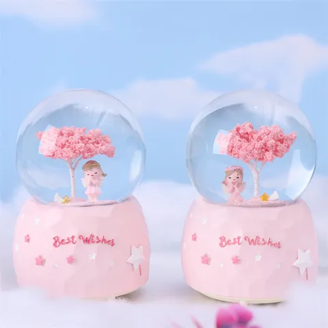 Romantic Angel Girl Snow Globe Music Box With LED Light Water Crystal Ball Home Decor Gift