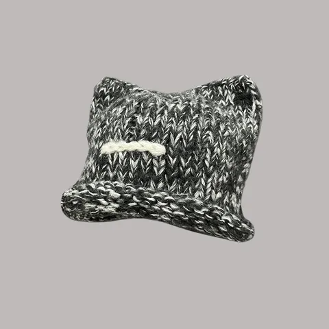 Cappello da Pescatore in Maglia Invernale da Donna con Orecchie di Gatto Caldo Filato Berretto Arrotolato Cappello Casual