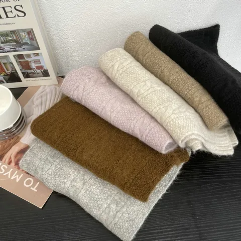 Écharpe en Maille Tressée Couleur Unie Épaisse et Chaude Hiver Unisexe Effet Cachemire