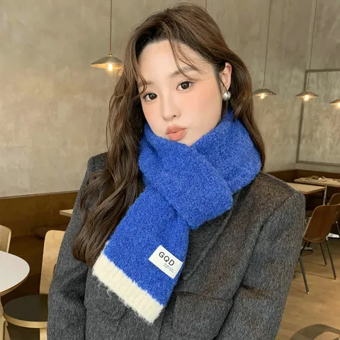 Schal Im Koreanischen Stil Farbblock Strickschal Damen Weiche Wollmischung Warmer Winter Loopschal Pärchen Kontrastfarbe Stricktuch Langer Wickelschal
