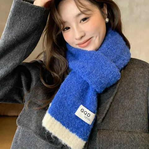 Schal Im Koreanischen Stil Farbblock Strickschal Damen Weiche Wollmischung Warmer Winter Loopschal Pärchen Kontrastfarbe Stricktuch Langer Wickelschal