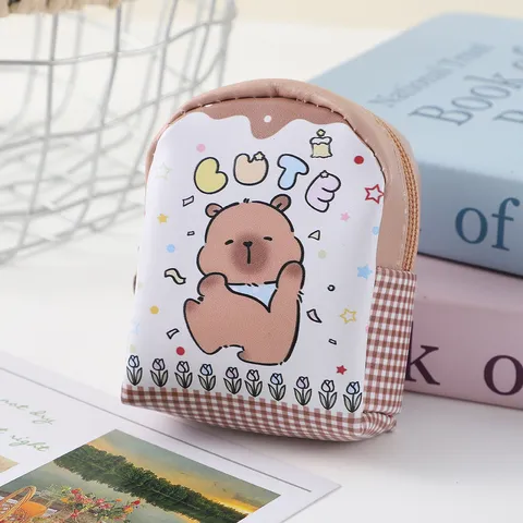 Cute Capybara Mini Backpack Shape Coin Purse Portable Student Storage Bag Earphone Pouch PU Leather Cartoon Wallet