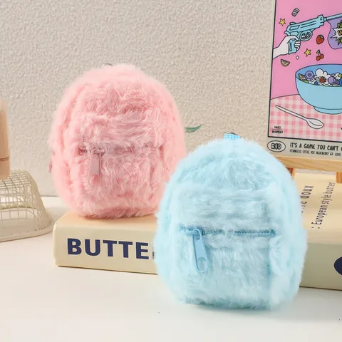 Cute Mini Plush Coin Purse Portable Storage Earphone Cable Bag Creative Cartoon Mini Backpack Wallet For Daily Use