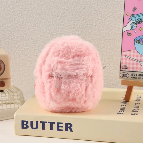 Cute Mini Plush Coin Purse Portable Storage Earphone Cable Bag Creative Cartoon Mini Backpack Wallet For Daily Use