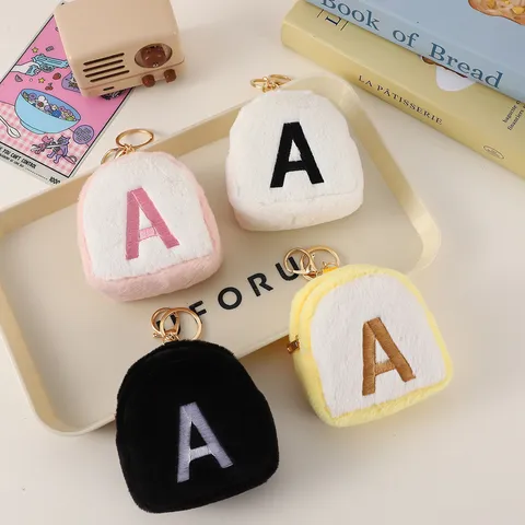 Mini Plush Coin Purse Cute Cartoon Backpack Shape Letter Embroidery Portable Earphone Data Cable Storage Bag Daily Wallet