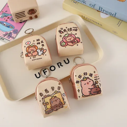 Cute Capybara Mini Coin Purse Portable PU Leather Earphone Key Pouch Cartoon Cute Wallet Daily Storage Bag