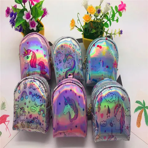 Unicorn Sequin Iridescent Mini Coin Purse Portable Small Backpack Laser PU Leather Earphone Bag Cute Wallet For Women