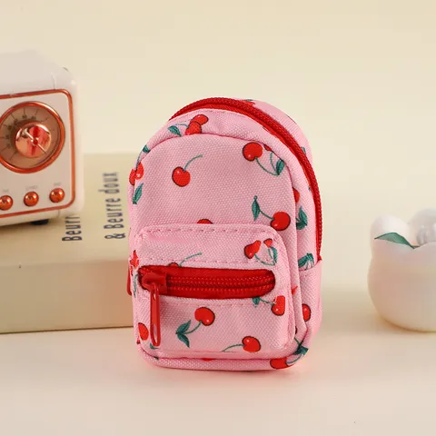 Mini Backpack Coin Purse Cute Cherry Print PU Leather Earphone Storage Bag Portable Wallet Key Chain Pouch