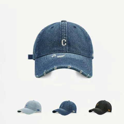 Gewaschene Baumwolle Denim Baseball Cap Für Damen Herren Gestickter Buchstabe Vintage Zerstörte Verstellbare Sonnenschutz Sonnenhut