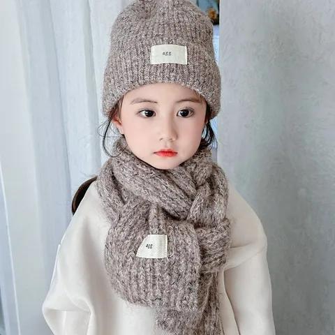 Kinder Strick Wollmischung Schal Und Mütze Winter Warm Set Kinder Süße Einfarbige Beanie Schal Kälteschutz