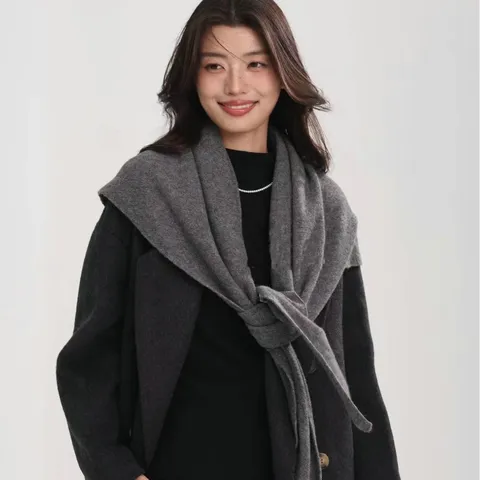 Women's Pure Wool Triangular Scarf Shawl Korean Style Simple Solid Color Stripe Warm Winter Long Neck Scarf Wrap Cape