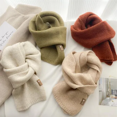 Schal Im Koreanischen Stil Kuscheliger Strick Wollmischung Kleiner Für Damen Einfarbig Warmer Nackenwärmer Halstuch Herbst Winter Commuter Weicher Shawl