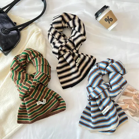 Dames Winter Warm Gebreide Sjaal Kleurrijk GestreEPT Preppy Stijl Zachte Polyester Lange Hals Sjaal Mode Winter Accessoires