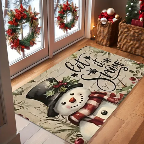Christmas Floor Mat Non-Slip Welcome Doormat Polyester Printed Holiday Festive Decorative Area Rug For Home Entrance Porch Living Room Indoor Outdoor Decoration