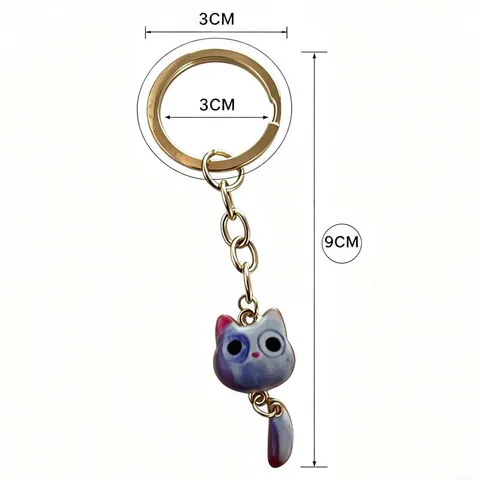 Cute Waving Tail Cat Keychain Alloy Enamel Metal Animal Bag Pendant Cartoon Kawaii Key Ring For Women Girls Gift