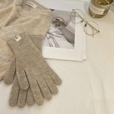 Guantes de Mezcla de Lana Cálidos de Invierno para Mujer Pantalla Táctil Sin Dedos Color Sólido Moda Exterior