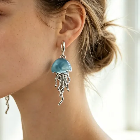Collana con Ciondolo a Medusa Fresca Orecchini Lega di Zinco Resina Trasparente Oceano Stile Estivo Gioielli di Moda Regalo per Donne