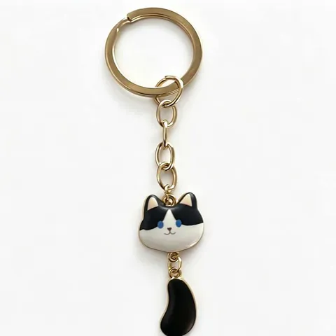 Cute Waving Tail Cat Keychain Alloy Enamel Metal Animal Bag Pendant Cartoon Kawaii Key Ring For Women Girls Gift