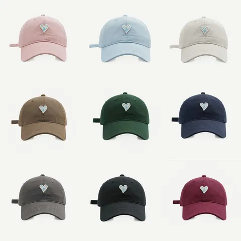 Koreanischer Stil Süß Baumwolle Herz Gestickt Baseballkappe Für Damen Gebogene Krempe Sonnenschutz Outdoor Sonnenschirm Kappe