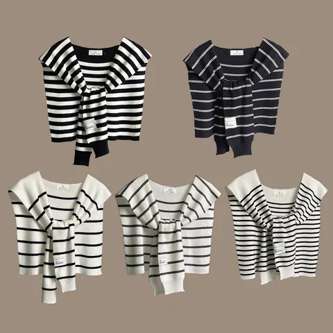 Women's Faux Cashmere Striped Knit Shawl Decorative Fake Collar Shoulder Wrap Shoulder Scarf For Spring Autumn