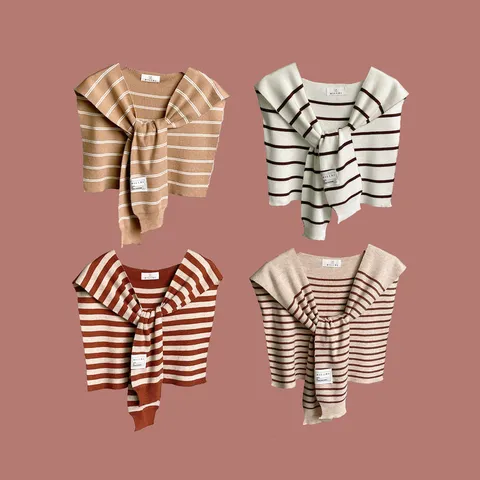 Women's Faux Cashmere Striped Knit Shawl Decorative Fake Collar Shoulder Wrap Shoulder Scarf For Spring Autumn