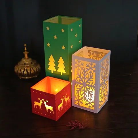 Christmas Laser Cut Paper Lampshades Snowflake Deer Tree Pattern Decorative Hollow Lanterns For Tabletop Party Decor
