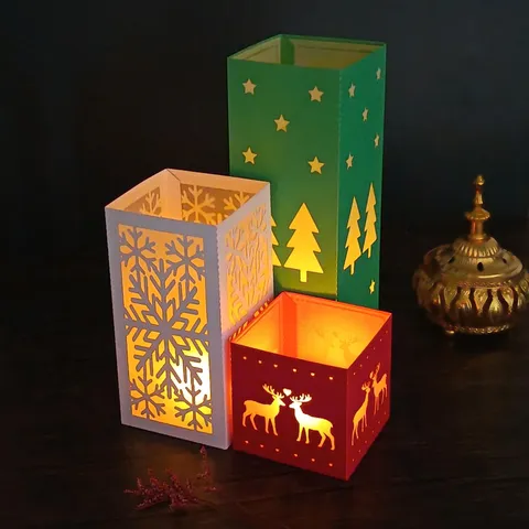 Christmas Laser Cut Paper Lampshades Snowflake Deer Tree Pattern Decorative Hollow Lanterns For Tabletop Party Decor