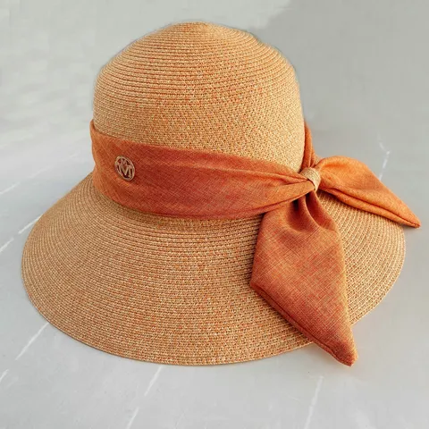 Chapeau de Paille à Bord Large pour Femme avec Nœud Pliable pour la Plage Protection Solaire Chapeau de Soleil en Paille Élégant