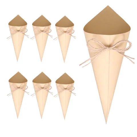 Kraft Paper Wedding Confetti Cones With Jute Rope Double Sided Tape DIY Petal Rice Paper Cones For Wedding Party Favors