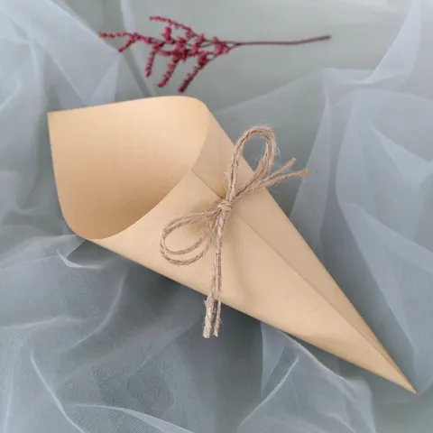 Kraft Paper Wedding Confetti Cones With Jute Rope Double Sided Tape DIY Petal Rice Paper Cones For Wedding Party Favors