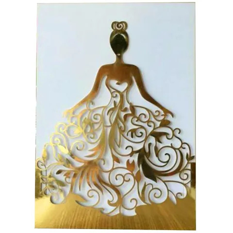 Elegante Cubierta de Invitación de Boda Cortada con Láser Papel Perlado Cartulina Silueta de Vestido de Novia Funda de Invitación para Matrimonio Cumpleaños Aniversario Tarjeta de Felicitación