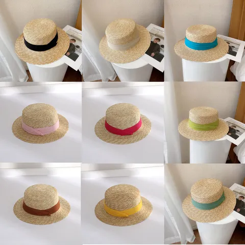 Damen Strohhut Flacher Deckel Boater Sommer Strand Sonnenhut Mit Dreifach Gefaltetem Band Breite Krempe Atmungsaktiver Sonnenschutzhut Für Urlaub