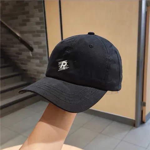 Cotton Embroidered R Letter Baseball Cap For Women Men Korean Style Casual Sun Protection Adjustable Trucker Hat Outdoor Sports Sunshade Peaked Cap