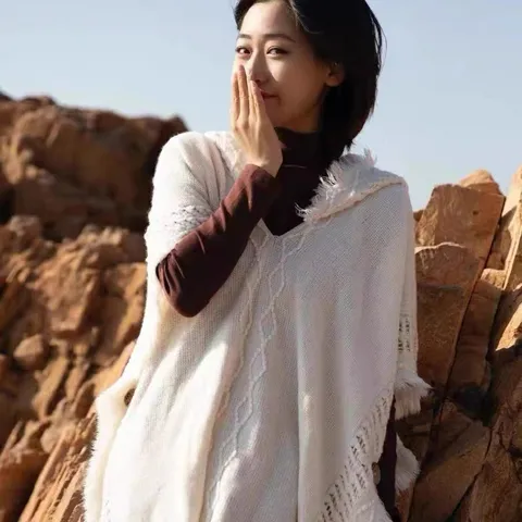 Women Vintage Bohemian Hooded Poncho Tassels Knitted Cloak Imitation Cashmere Ethnic Travel Jacquard Shawl Robe