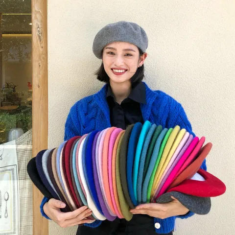 Damen Woll Baskenmütze Koreanischer Stil Vintage Einfarbig Maler Mütze Winter Warm Weich Baskenmütze Für Damen Mode Kopfbedeckung