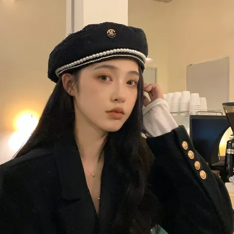 Béret en Laine Chic pour Femmes Élégant Perle Strass Décoré Casquette Peintre Français Hiver Automne Mode Coiffure