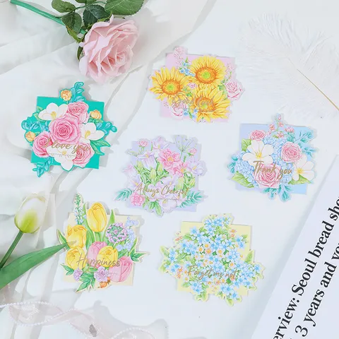 Gold Stamping Flower Shaped Greeting Card Floral Bouquet Design Folded Card For Mother's Day Valentine's Day Gift Giving Card Floral Decoration