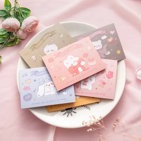 Cute Cartoon Animal Tri-Fold Greeting Cards Adorable Cardstock Message Postcards With Envelopes For Kids Birthday Festival Blessings Stationery