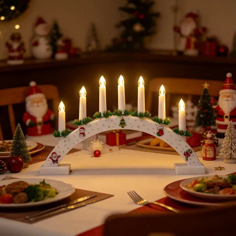 Christmas Wooden LED Bridge Light Arch Candle Lamp Ornament Reindeer Santa Claus Pattern Printed Home Mantel Decoration